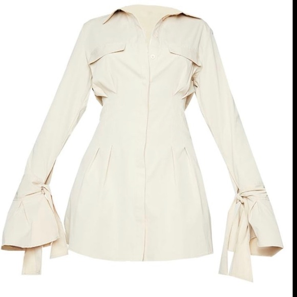 stone tie cuff detail pleated shirt dress Women's Stone Tie Cuff Detail Pleated Shirt Dress